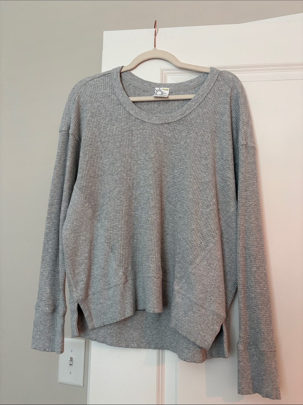 Cozy Long Sleeve Waffle Knit Top - Gray